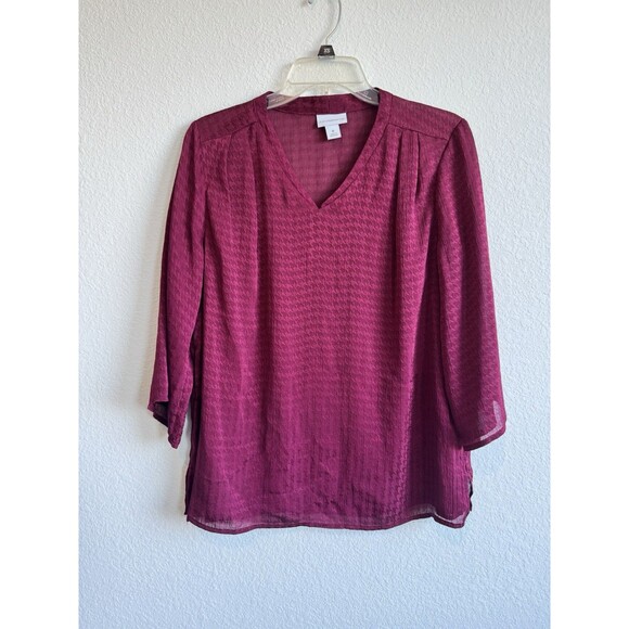 Liz Claiborne Women's Burgundy Red V Neck Blouse 3/4 Sleeve Career Lined Medium - Picture 1 of 11